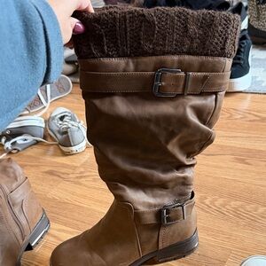 Brown Knee-High Boots with Buckle Detail